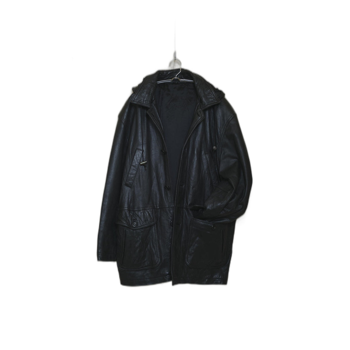 DON-STRONG Oversized Hooded Leather Coat | Vintage Japan