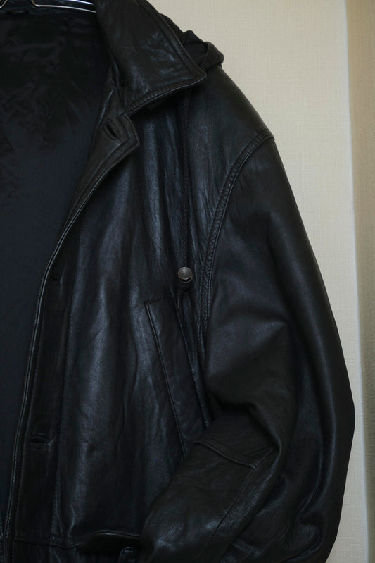 DON-STRONG Oversized Hooded Leather Coat | Vintage Japan