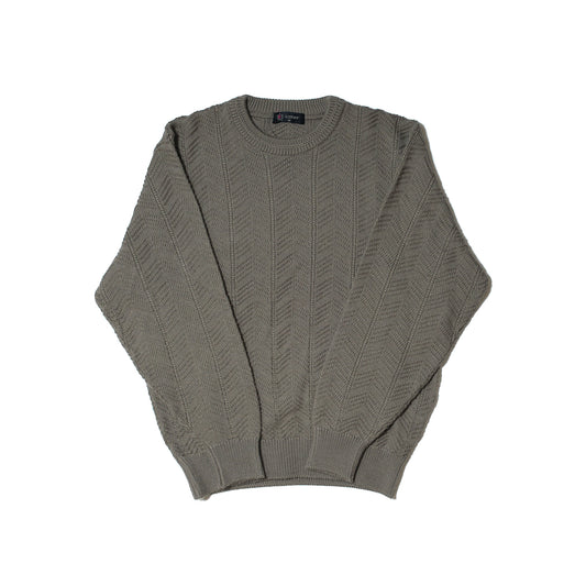 Olive Acrylic-Wool Chevron Knit Sweater — G-STAFF (Japan, c.1980s–1990s)