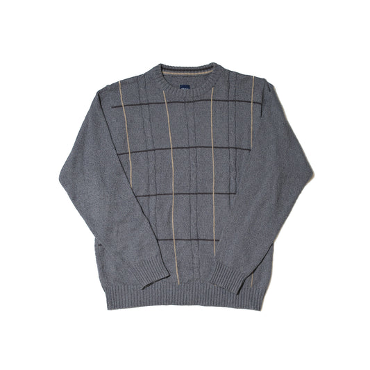 Grey Cotton-Acrylic Cable Knit Sweater — Basic Editions (Bangladesh, c.1990s–2000s)