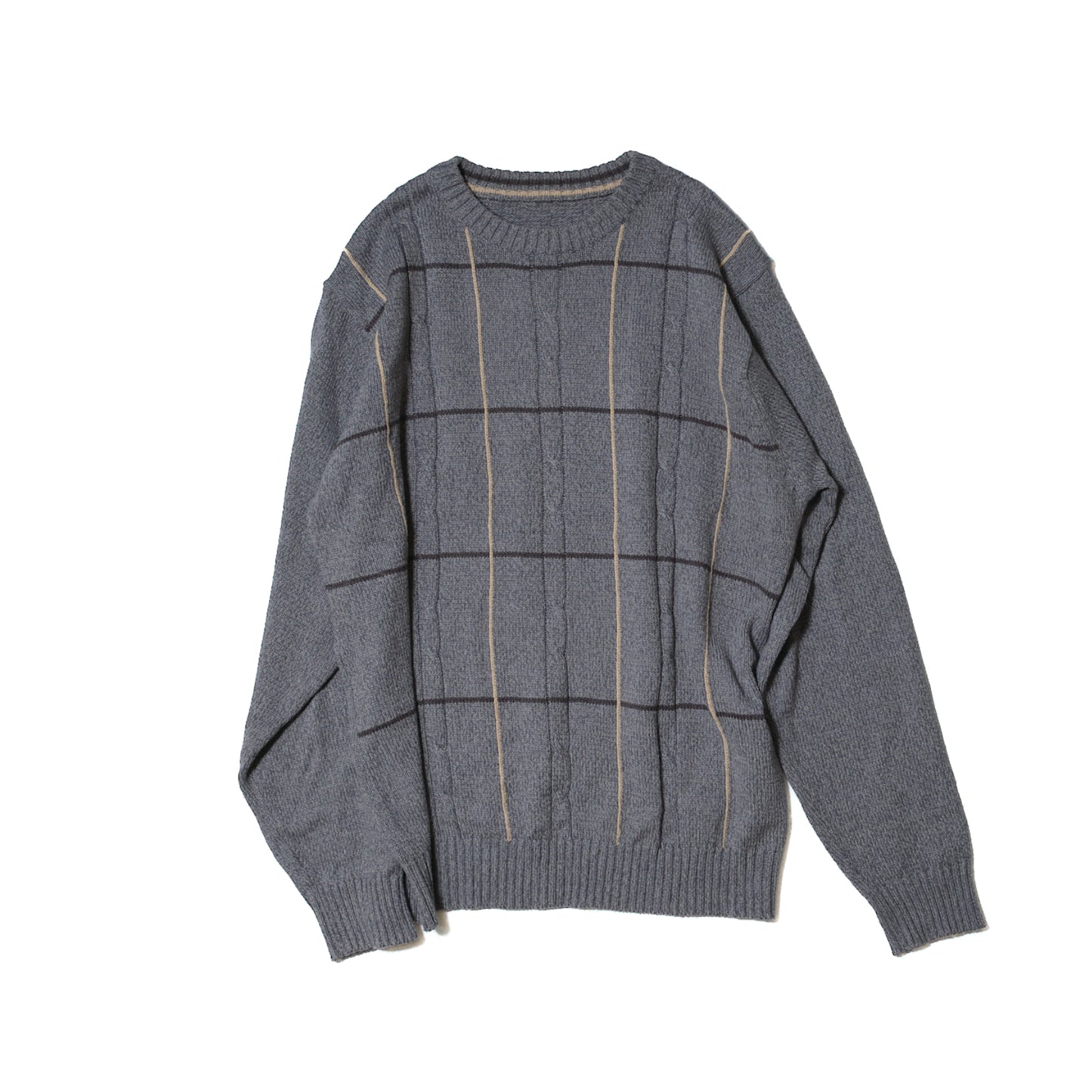 Grey Cotton-Acrylic Cable Knit Sweater — Basic Editions (Bangladesh, c.1990s–2000s)