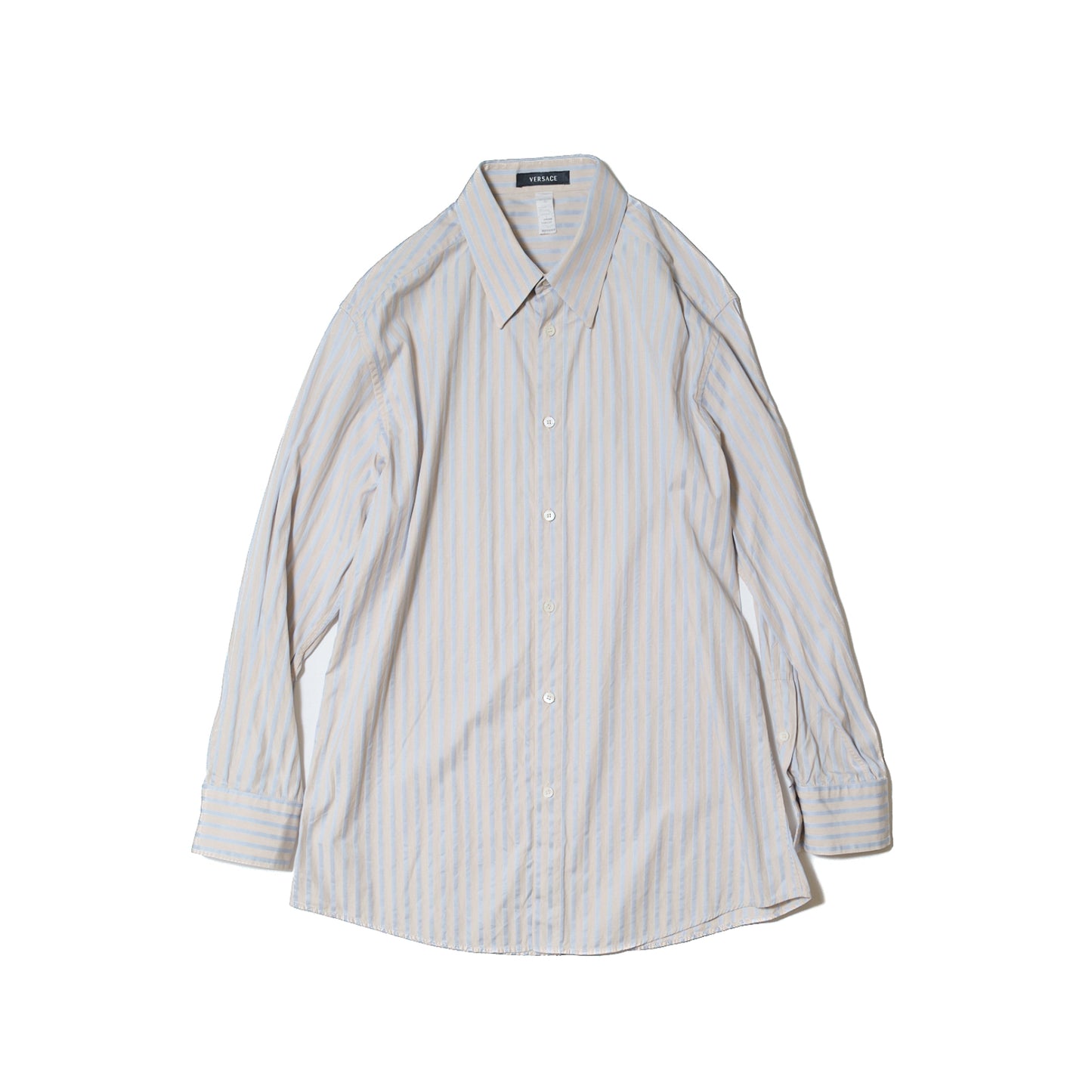 Beige & Blue Stripe Cotton Shirt — Gianni Versace (Italy, c.1990s)