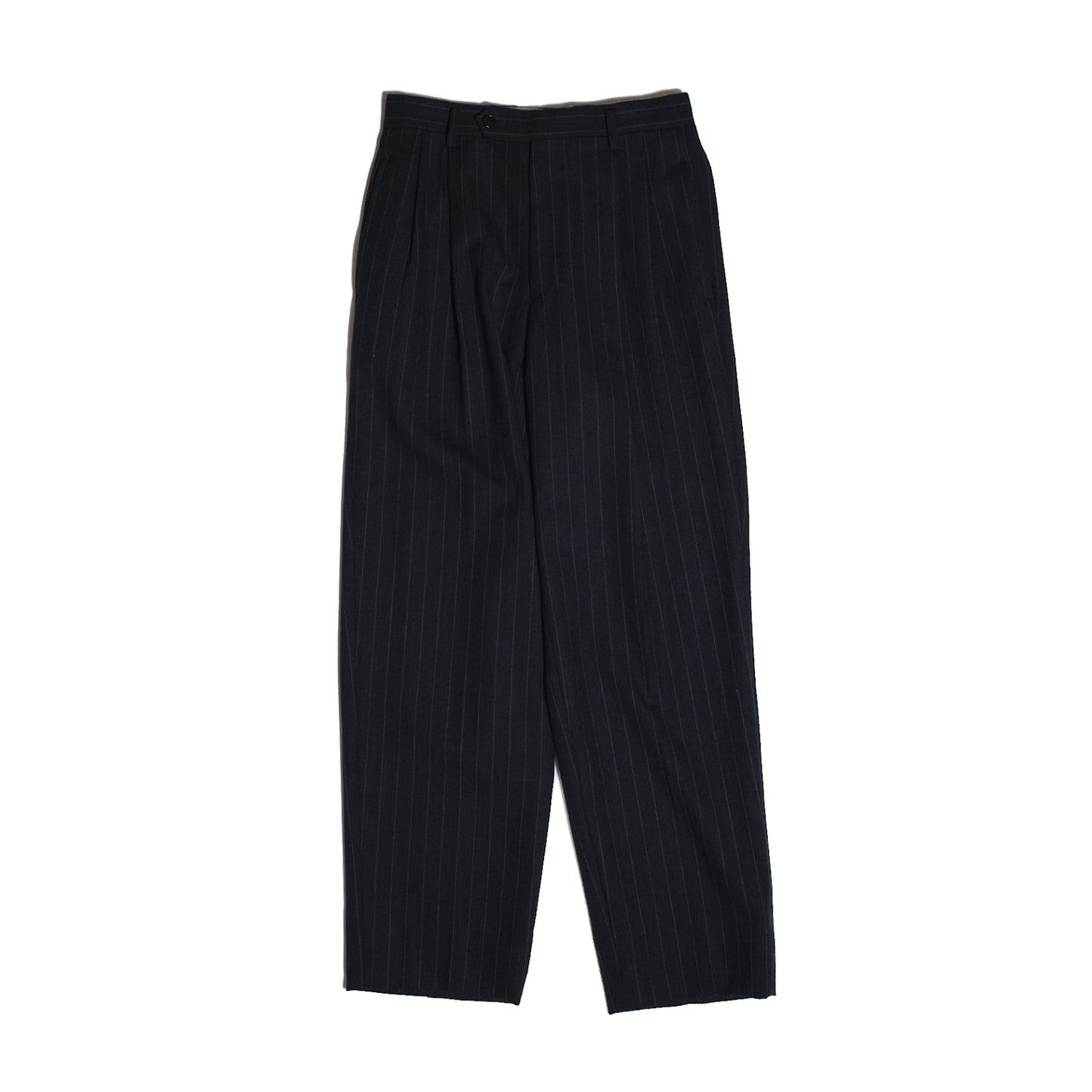 Black Pinstripe Wool Slacks W28 L30 — No Brand (Japan, c.1980s–1990s)