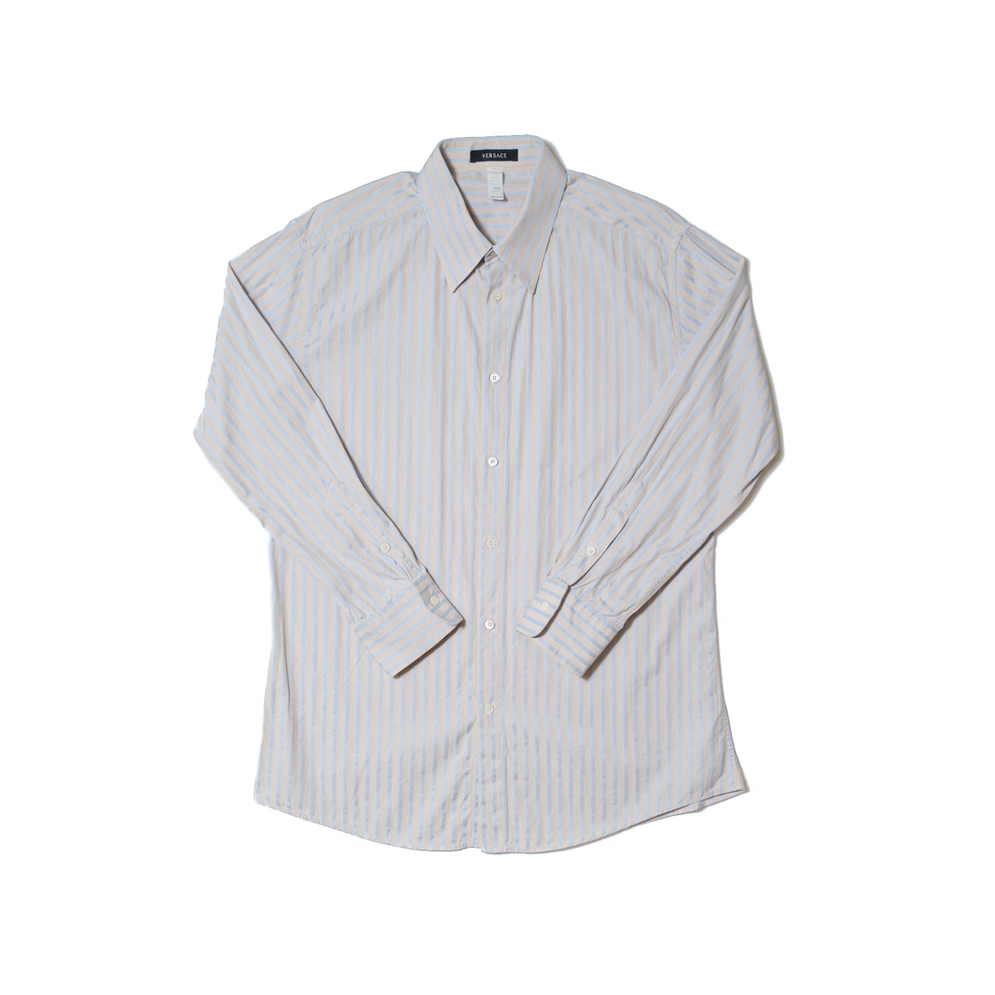 Beige & Blue Stripe Cotton Shirt — Gianni Versace (Italy, c.1990s)