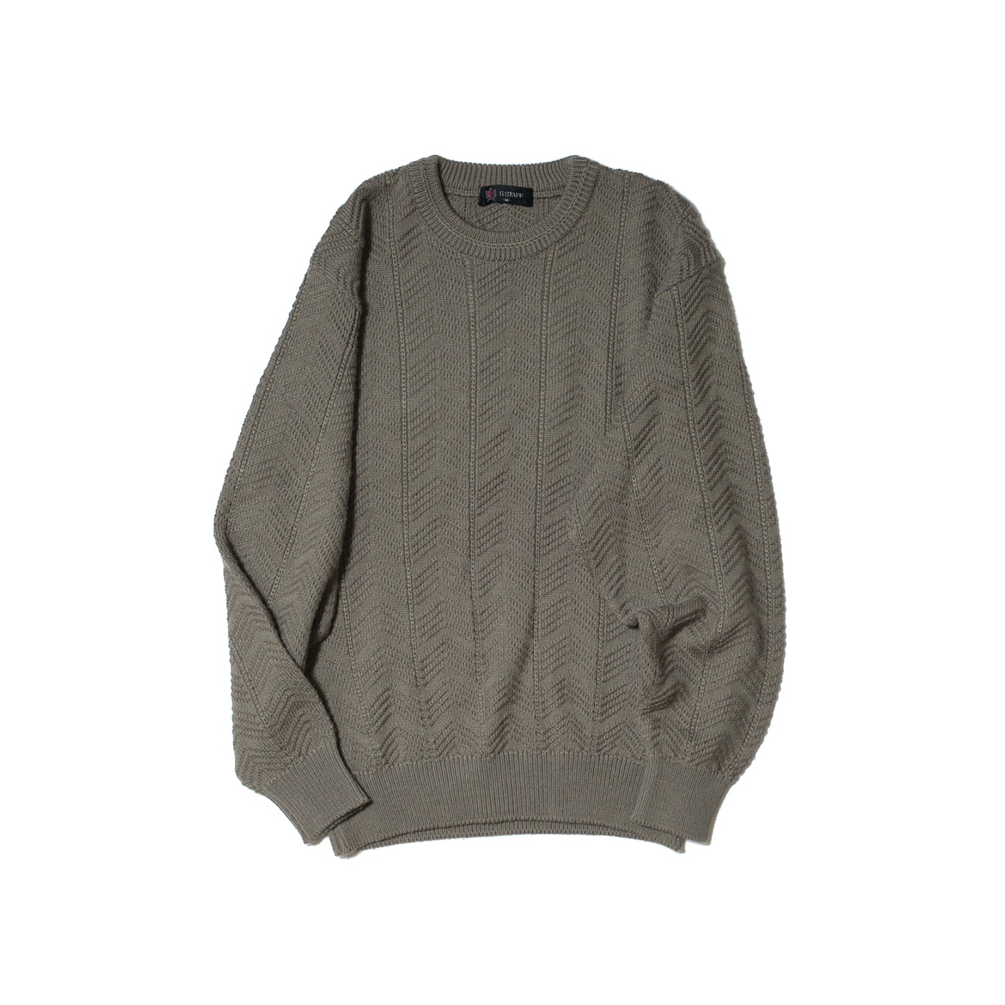 Olive Acrylic-Wool Chevron Knit Sweater — G-STAFF (Japan, c.1980s–1990s)