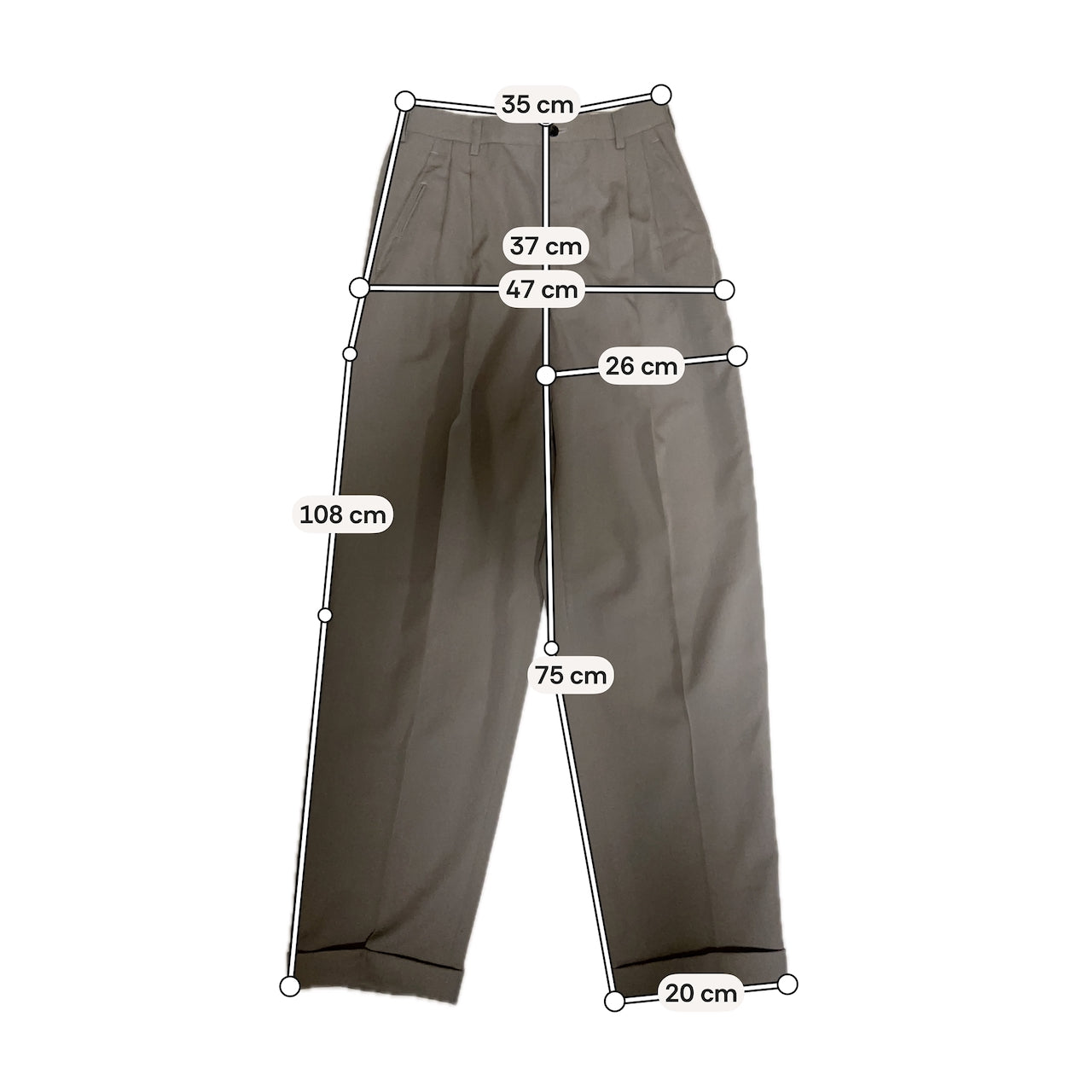 Light Grey Wool Slacks W27 L29 / Cuffed (cult movie for men / Japan, c.1990s–2000s)