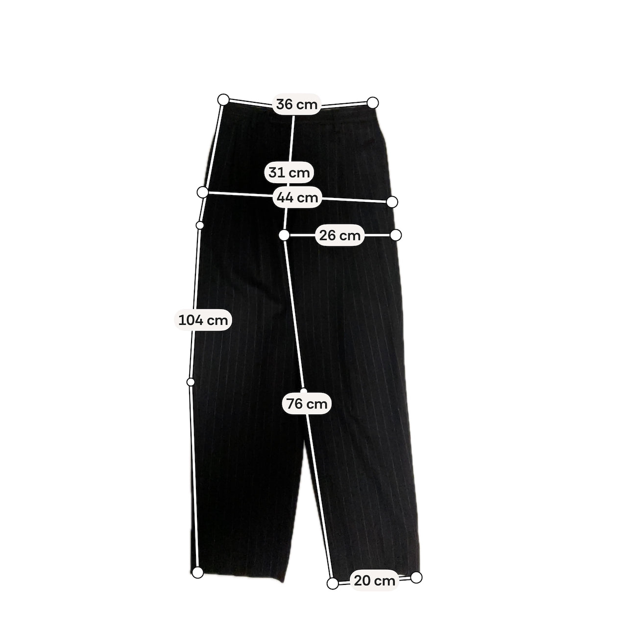 Black Pinstripe Wool Slacks W28 L30 — No Brand (Japan, c.1980s–1990s)