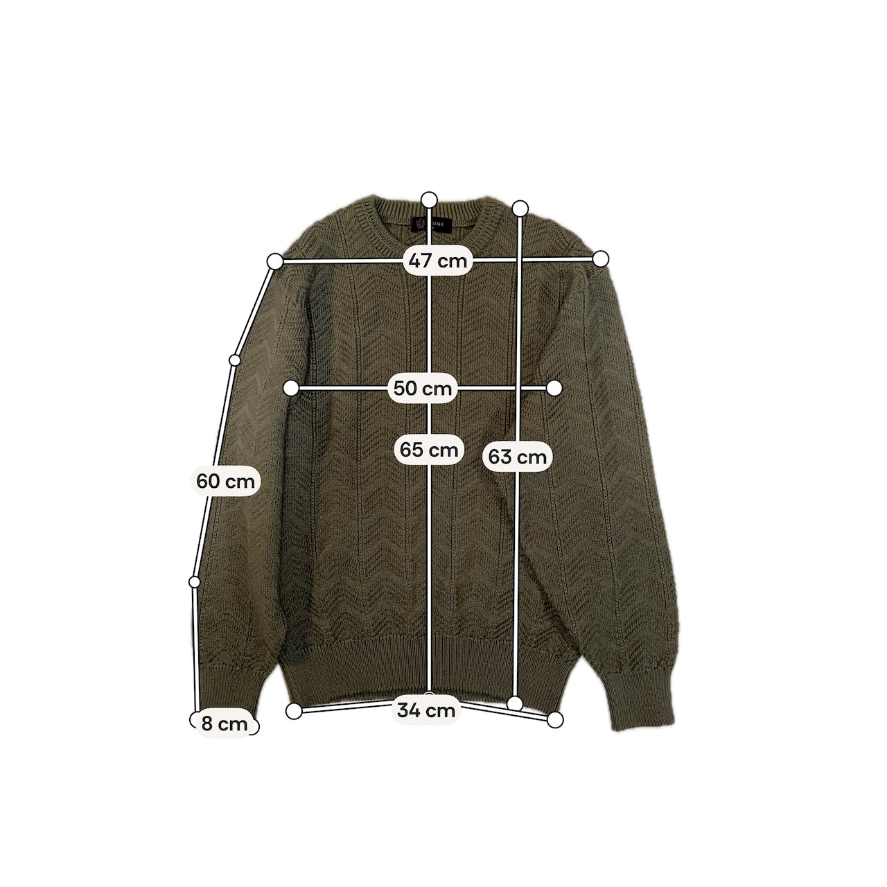 Olive Acrylic-Wool Chevron Knit Sweater — G-STAFF (Japan, c.1980s–1990s)