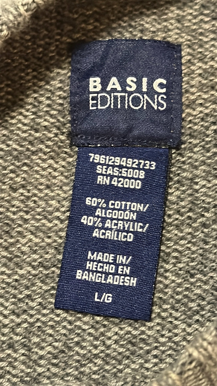 Grey Cotton-Acrylic Cable Knit Sweater — Basic Editions (Bangladesh, c.1990s–2000s)