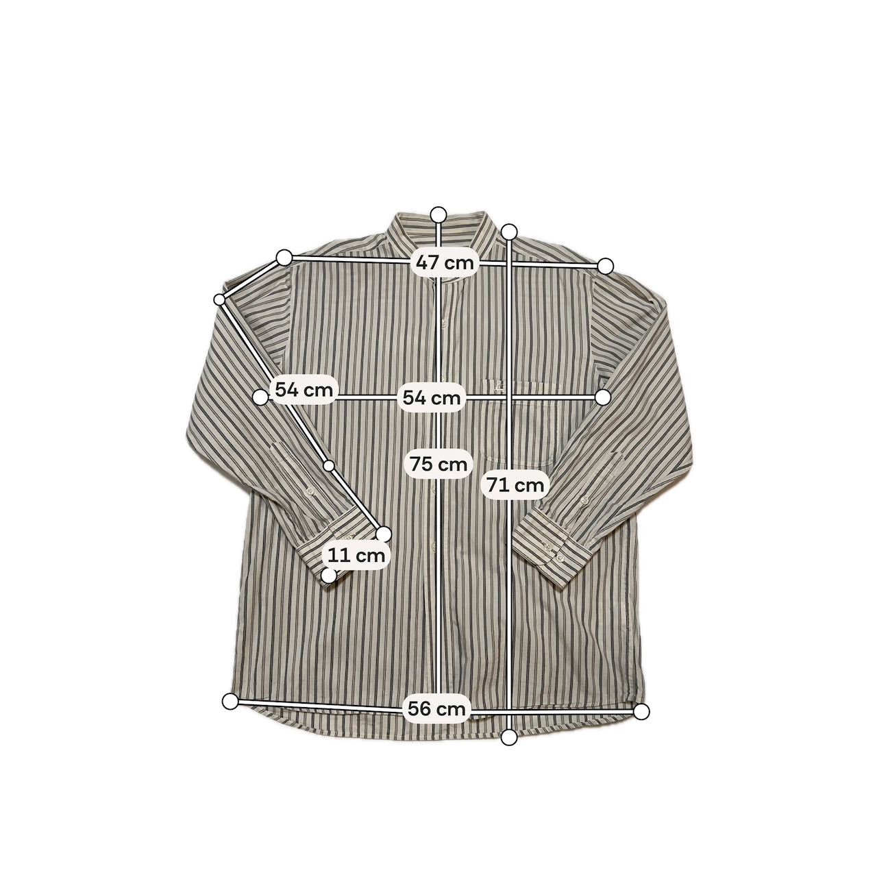 White Grey Stripe Cotton Band Collar Shirt — Peter Scott (China, c.1990s–2000s)