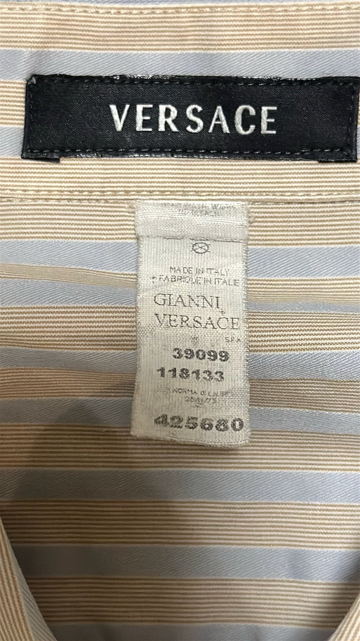 Beige & Blue Stripe Cotton Shirt — Gianni Versace (Italy, c.1990s)