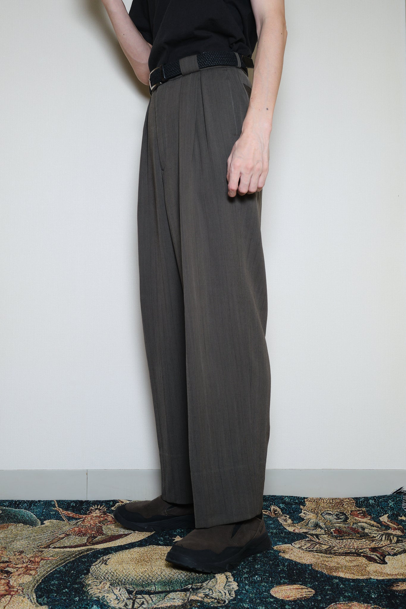 Brown Stripe Wool Slacks Japan
