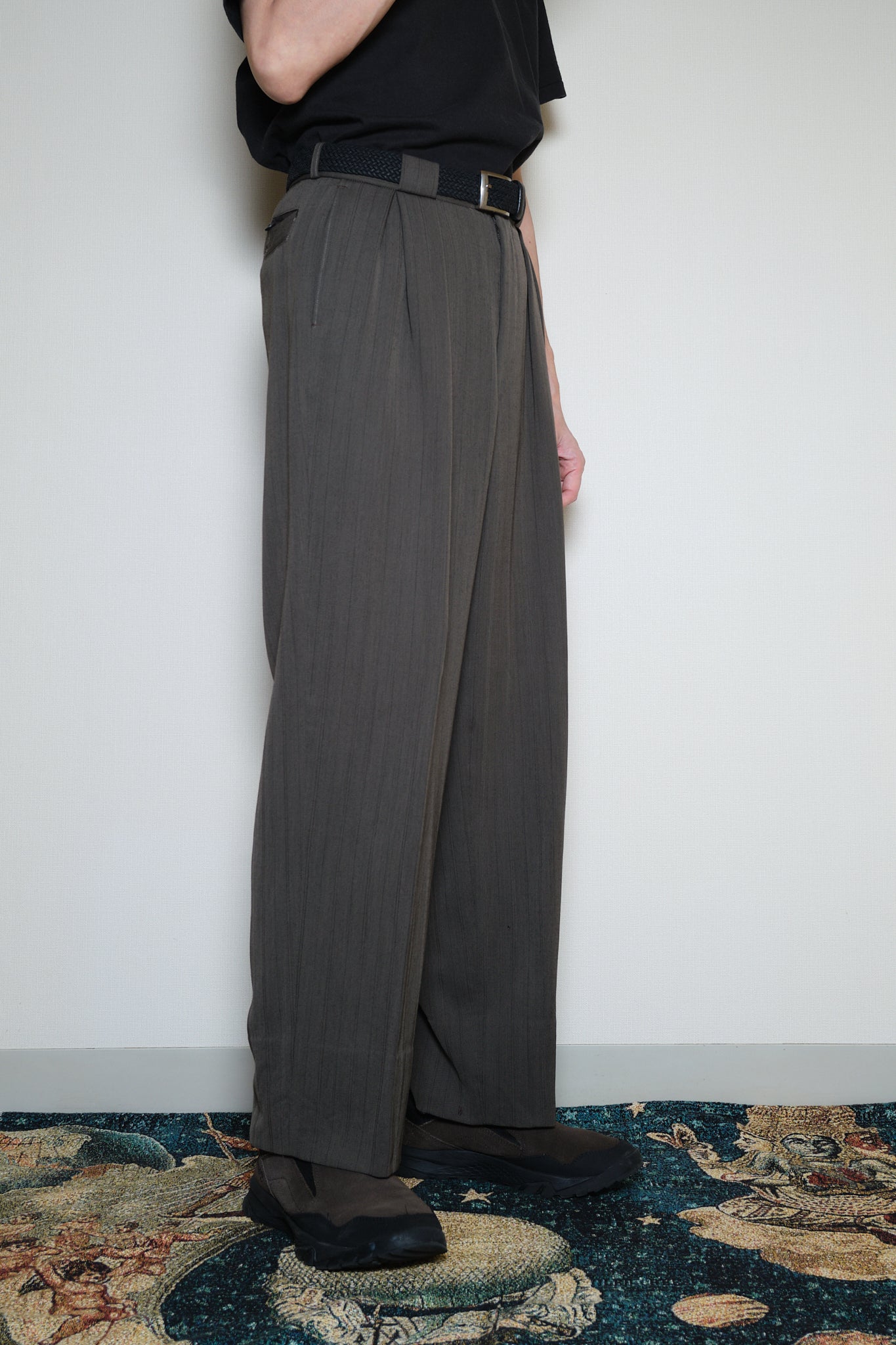 Brown Stripe Wool Slacks Japan