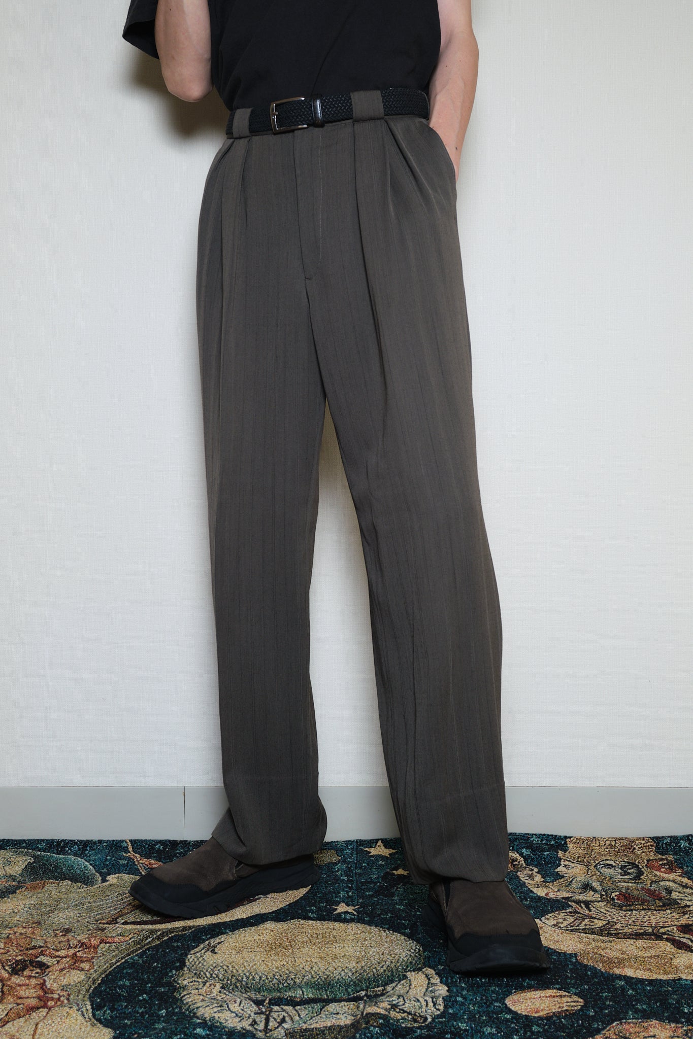 Brown Stripe Wool Slacks Japan