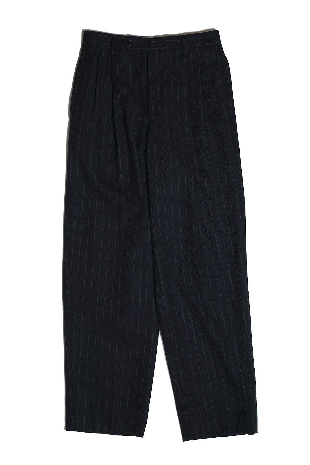 Black Pinstripe Wool Slacks W28 L30 — No Brand (Japan, c.1980s–1990s)