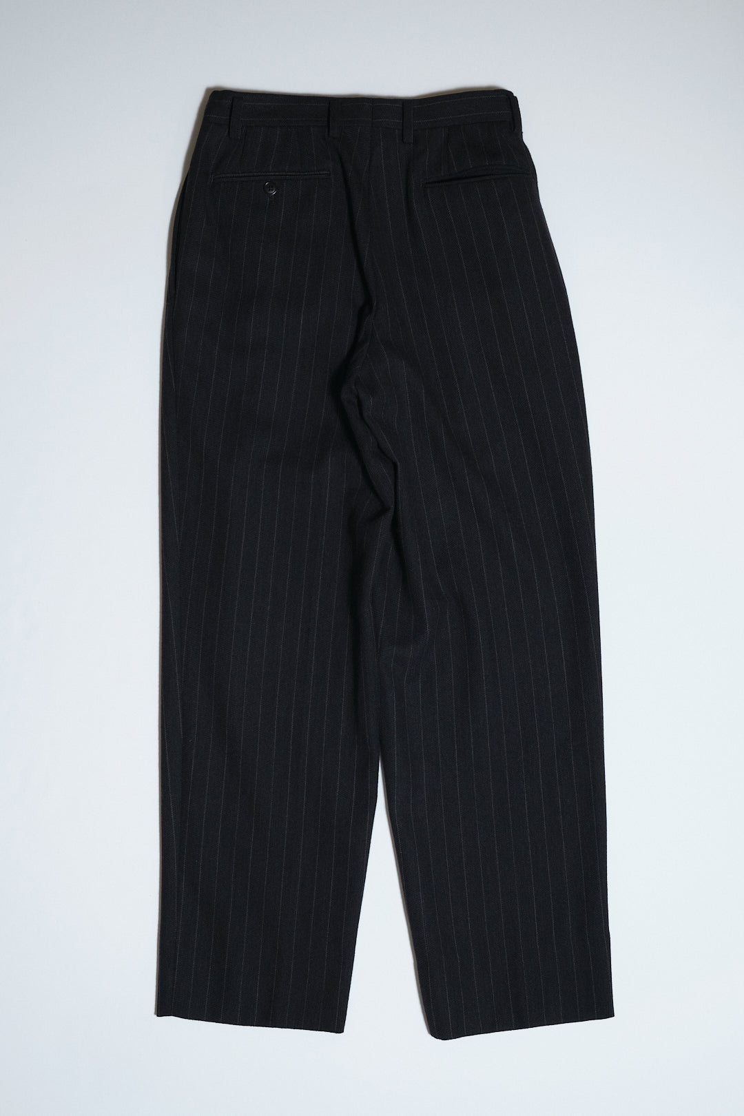 Black Pinstripe Wool Slacks W28 L30 — No Brand (Japan, c.1980s–1990s)