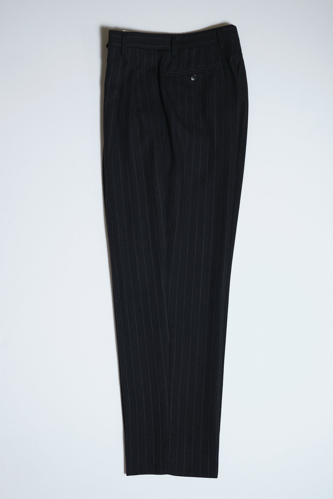 Black Pinstripe Wool Slacks W28 L30 — No Brand (Japan, c.1980s–1990s)