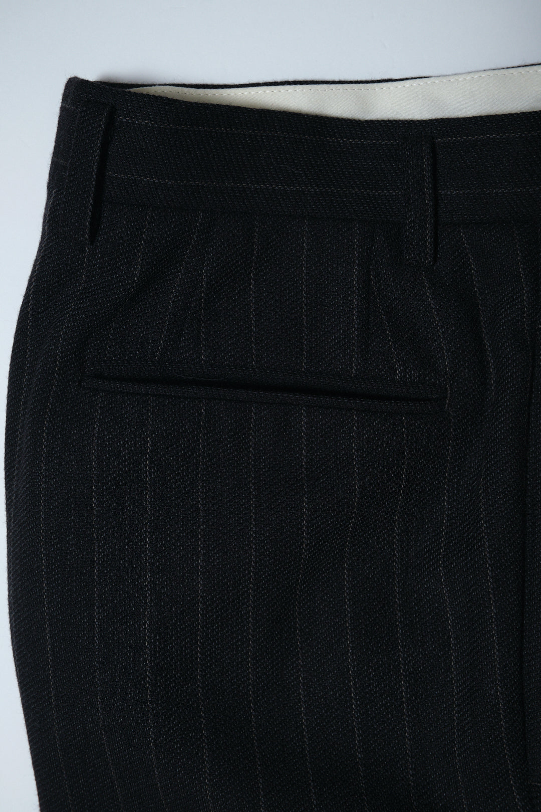 Black Pinstripe Wool Slacks W28 L30 — No Brand (Japan, c.1980s–1990s)