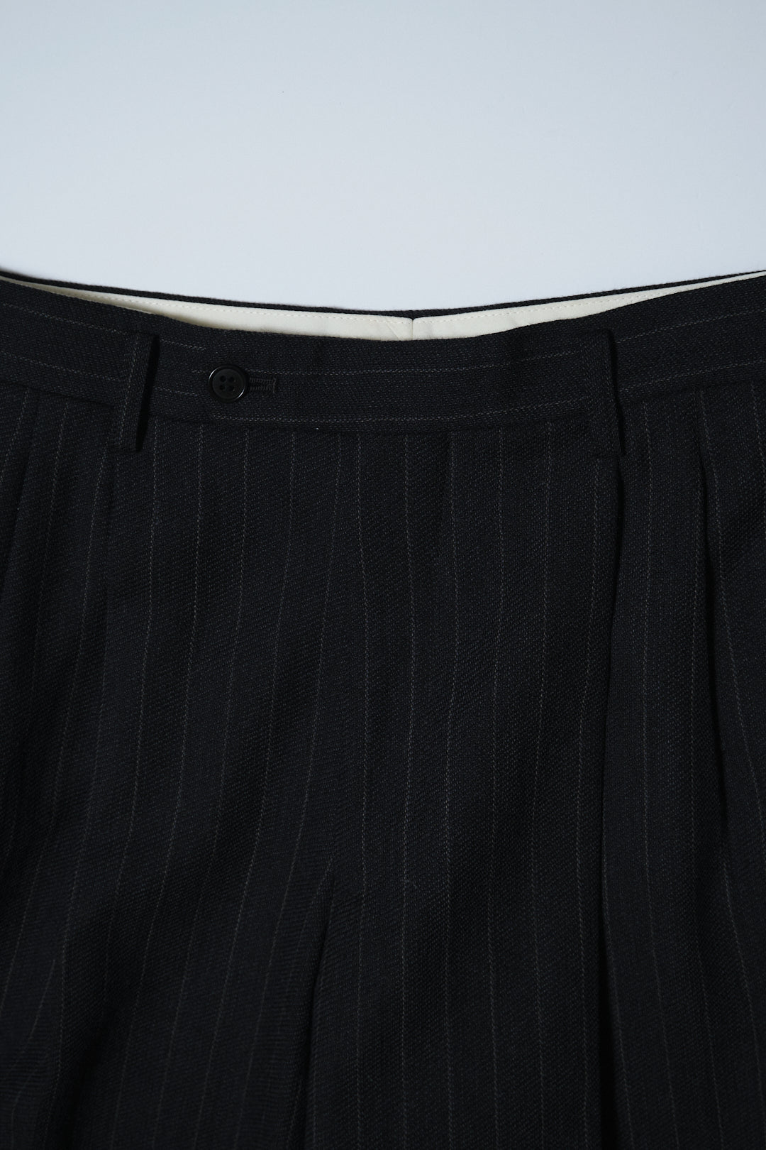 Black Pinstripe Wool Slacks W28 L30 — No Brand (Japan, c.1980s–1990s)