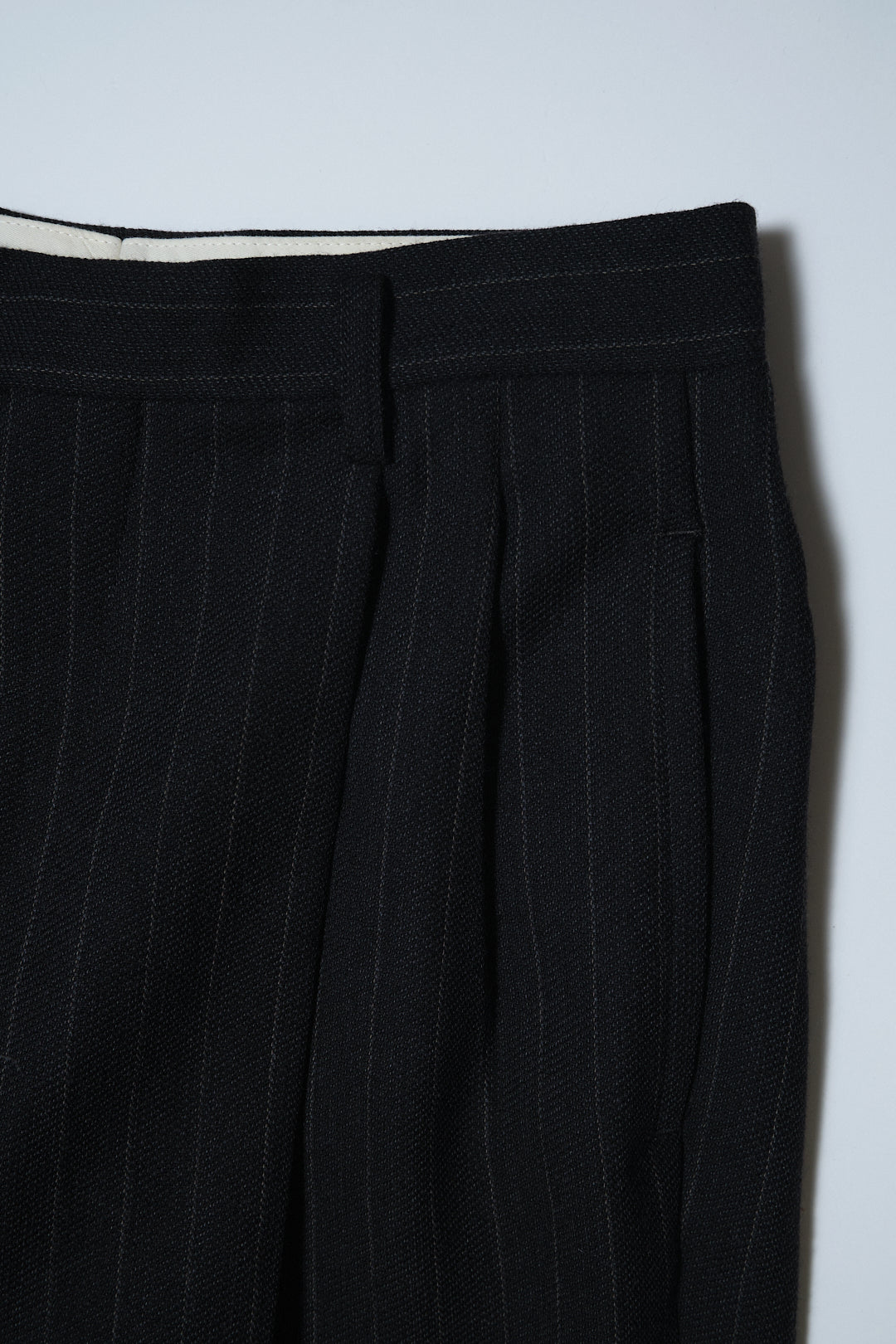 Black Pinstripe Wool Slacks W28 L30 — No Brand (Japan, c.1980s–1990s)