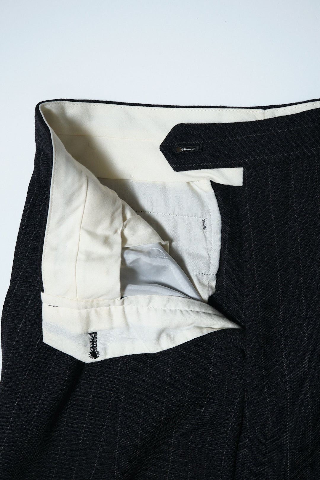 Black Pinstripe Wool Slacks W28 L30 — No Brand (Japan, c.1980s–1990s)