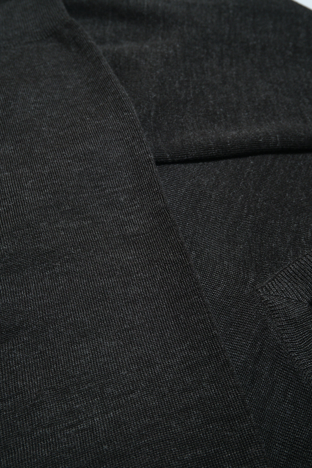 Charcoal Acrylic-Wool V-Neck Sweater — Jack Brown (China, c.1990s–2000s)