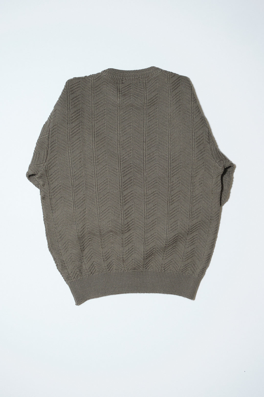 Olive Acrylic-Wool Chevron Knit Sweater — G-STAFF (Japan, c.1980s–1990s)
