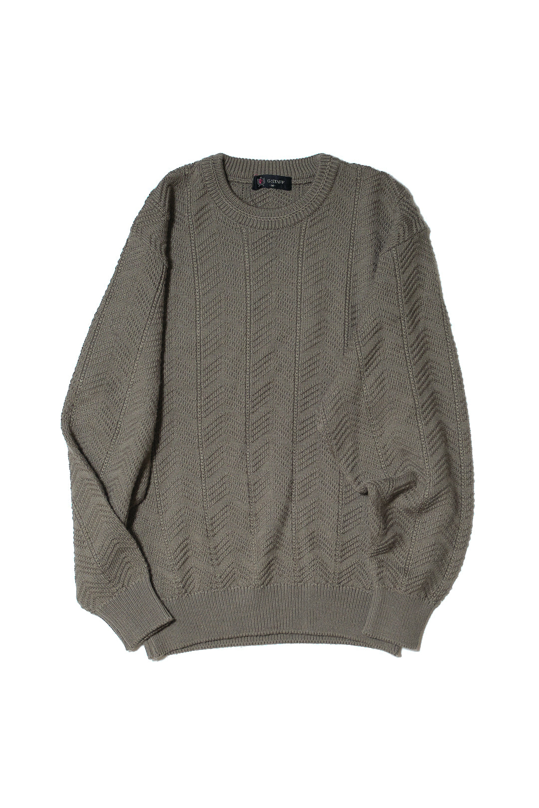 Olive Acrylic-Wool Chevron Knit Sweater — G-STAFF (Japan, c.1980s–1990s)