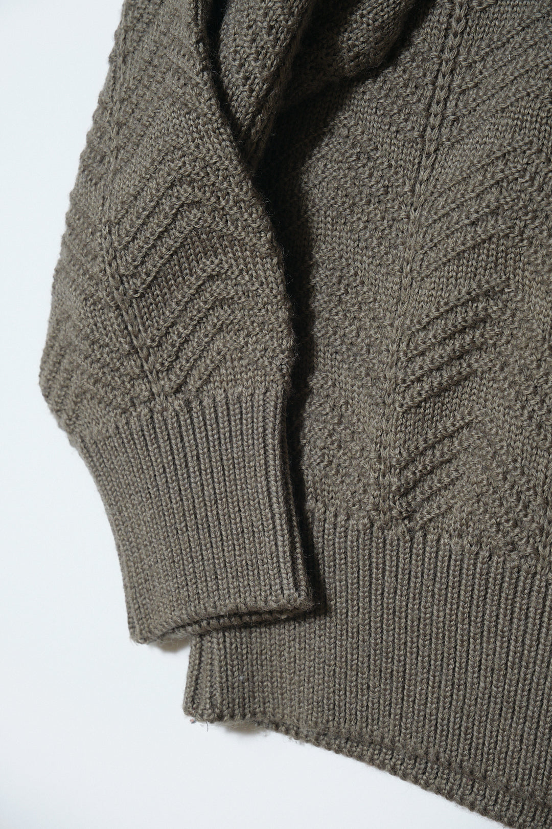 Olive Acrylic-Wool Chevron Knit Sweater — G-STAFF (Japan, c.1980s–1990s)