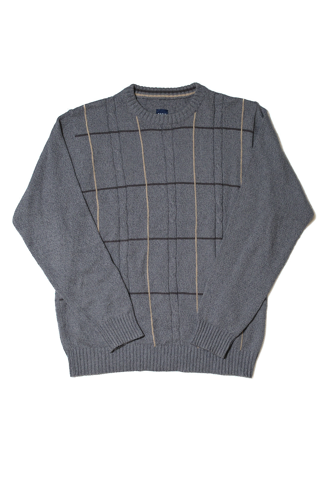 Grey Cotton-Acrylic Cable Knit Sweater — Basic Editions (Bangladesh, c.1990s–2000s)