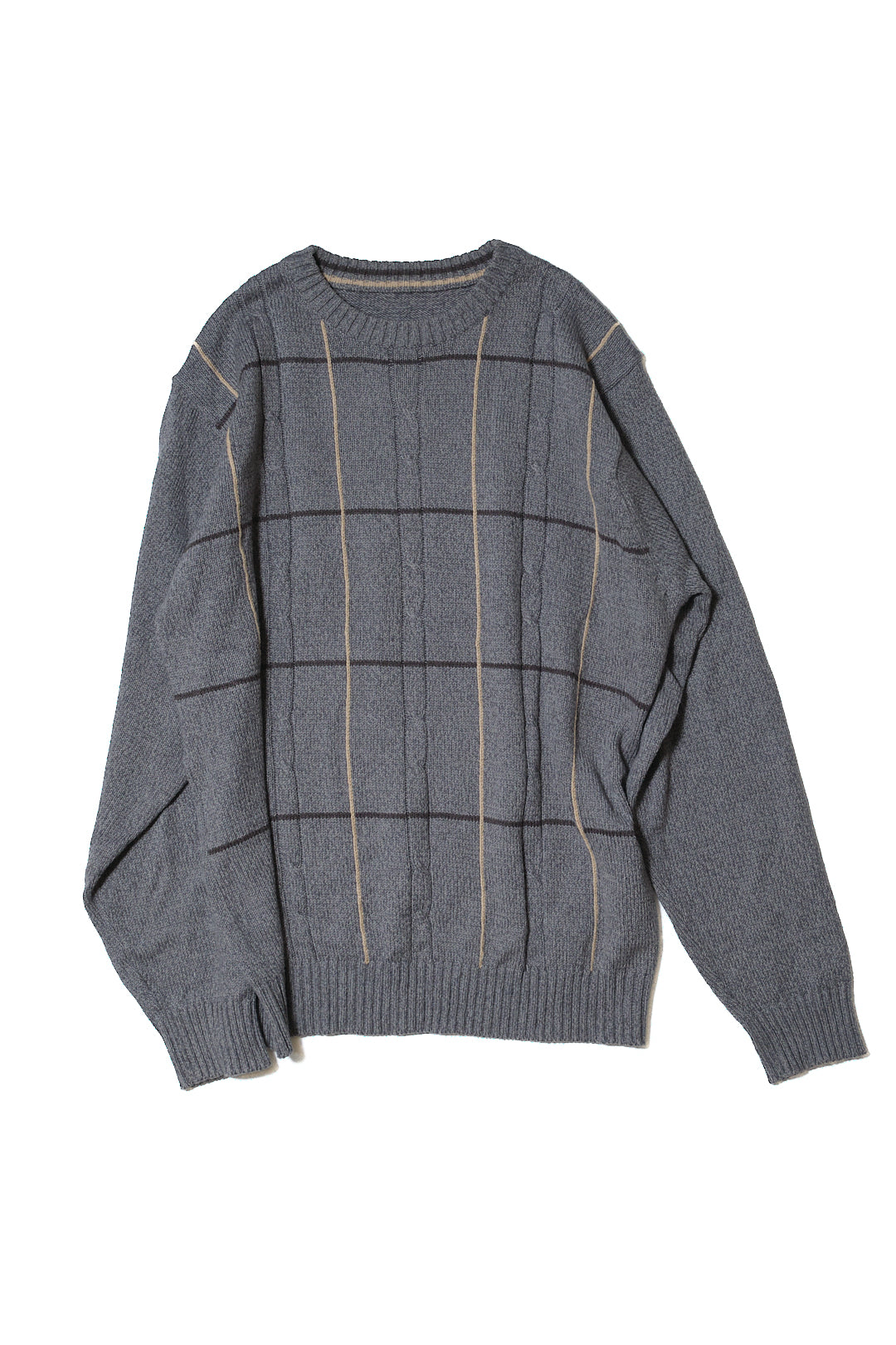 Grey Cotton-Acrylic Cable Knit Sweater — Basic Editions (Bangladesh, c.1990s–2000s)