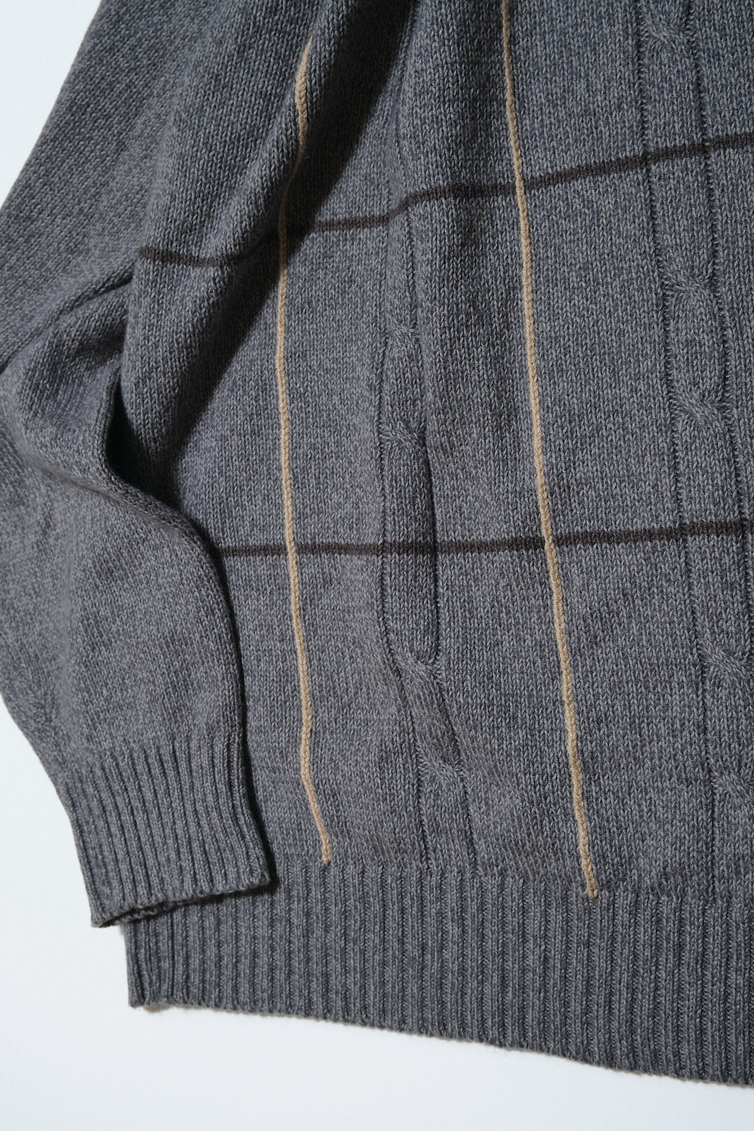 Grey Cotton-Acrylic Cable Knit Sweater — Basic Editions (Bangladesh, c.1990s–2000s)