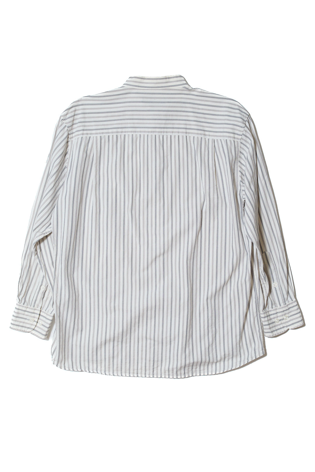 White Grey Stripe Cotton Band Collar Shirt — Peter Scott (China, c.1990s–2000s)