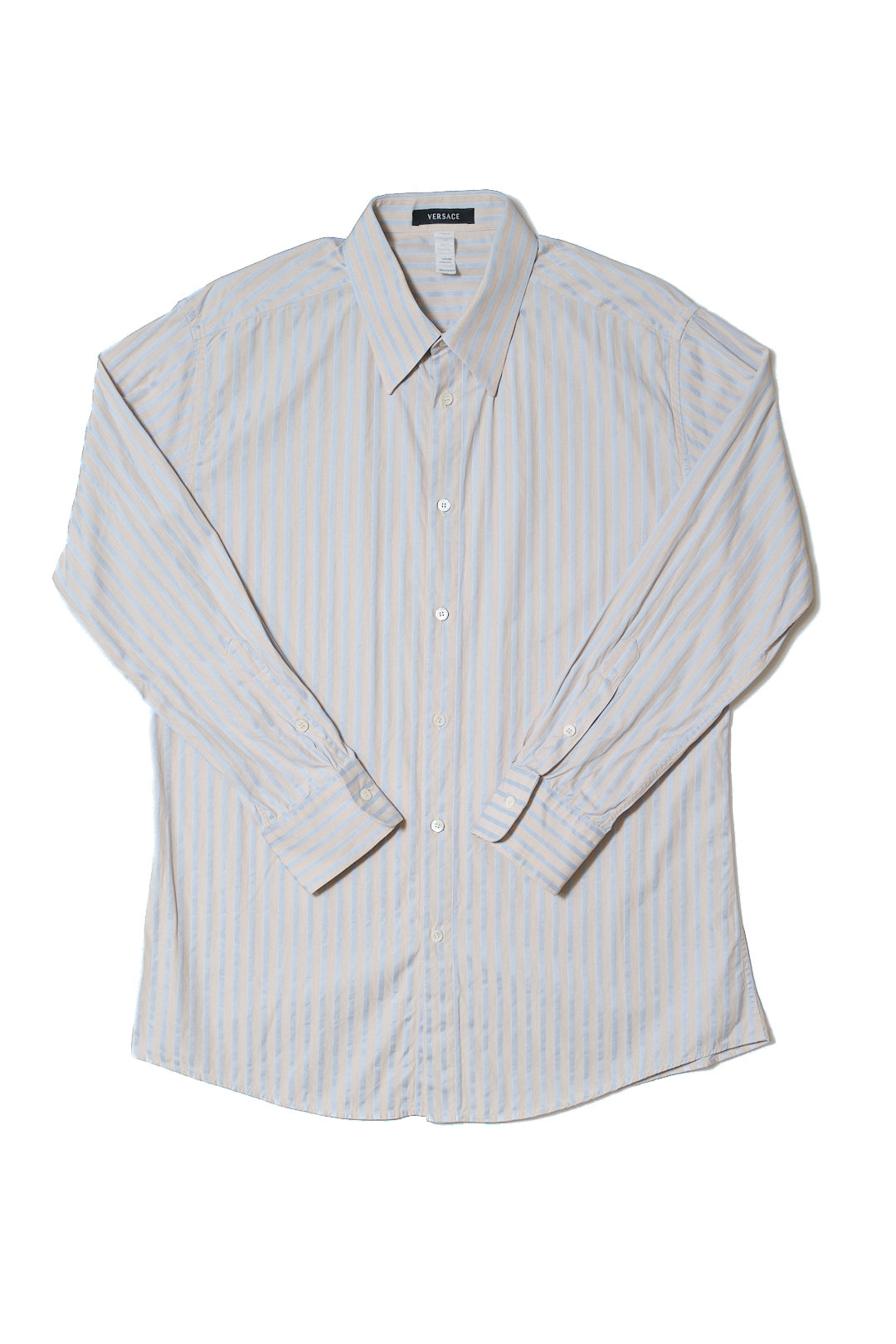 Beige & Blue Stripe Cotton Shirt — Gianni Versace (Italy, c.1990s)