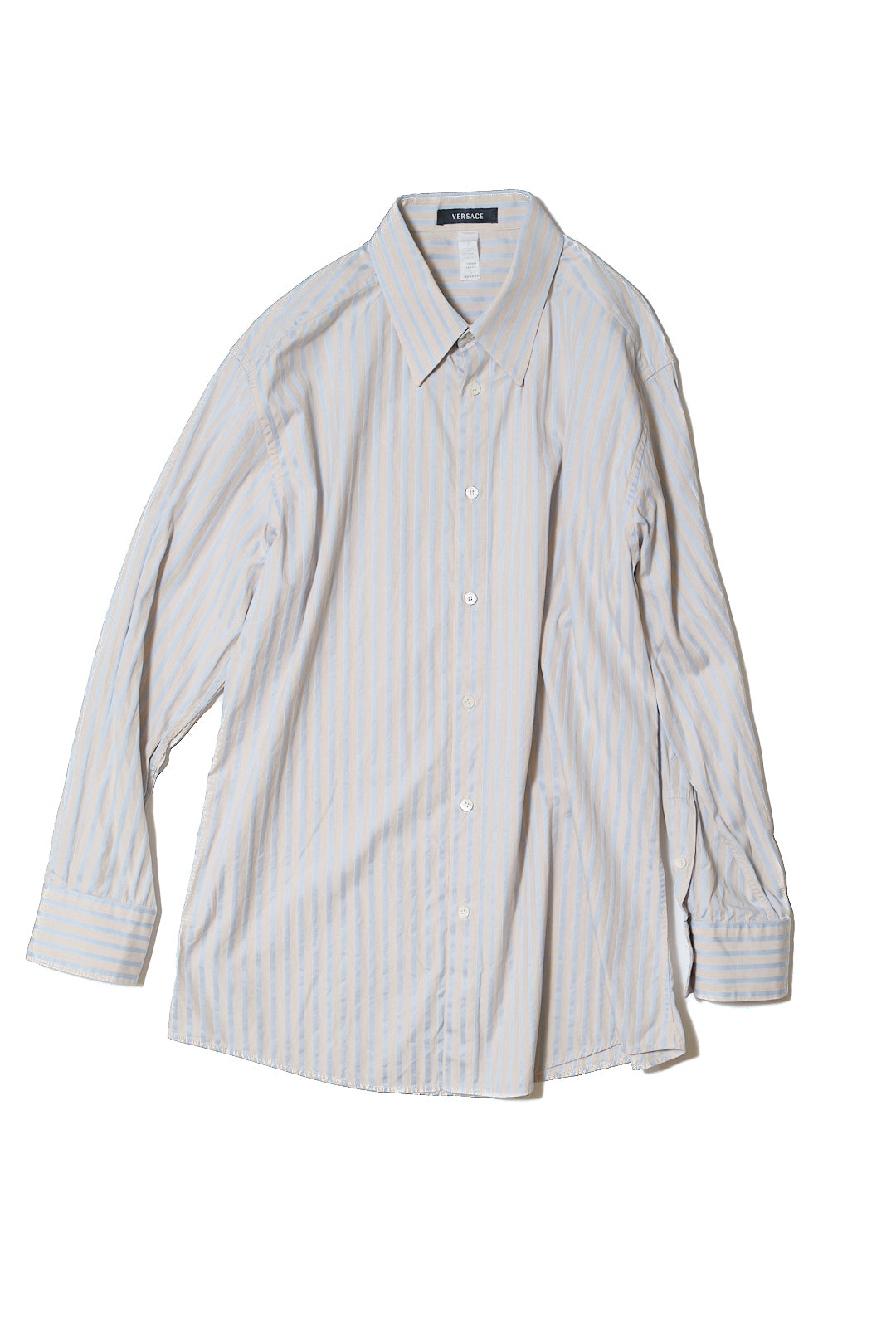 Beige & Blue Stripe Cotton Shirt — Gianni Versace (Italy, c.1990s)