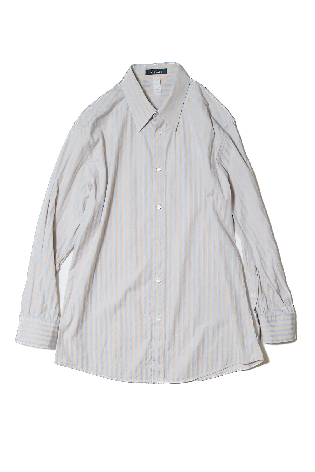 Beige & Blue Stripe Cotton Shirt — Gianni Versace (Italy, c.1990s)