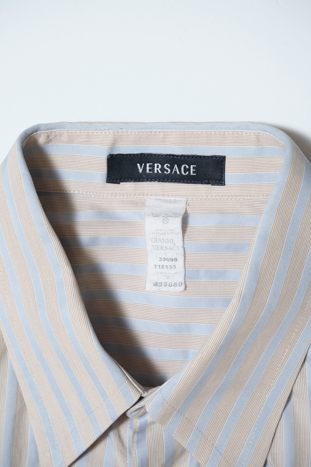 Beige & Blue Stripe Cotton Shirt — Gianni Versace (Italy, c.1990s)