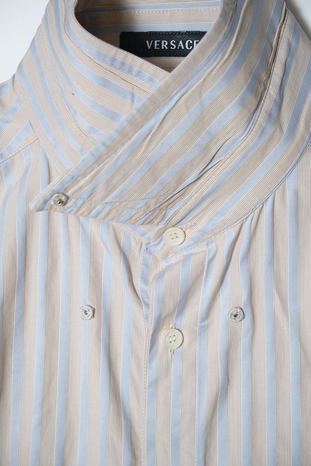 Beige & Blue Stripe Cotton Shirt — Gianni Versace (Italy, c.1990s)