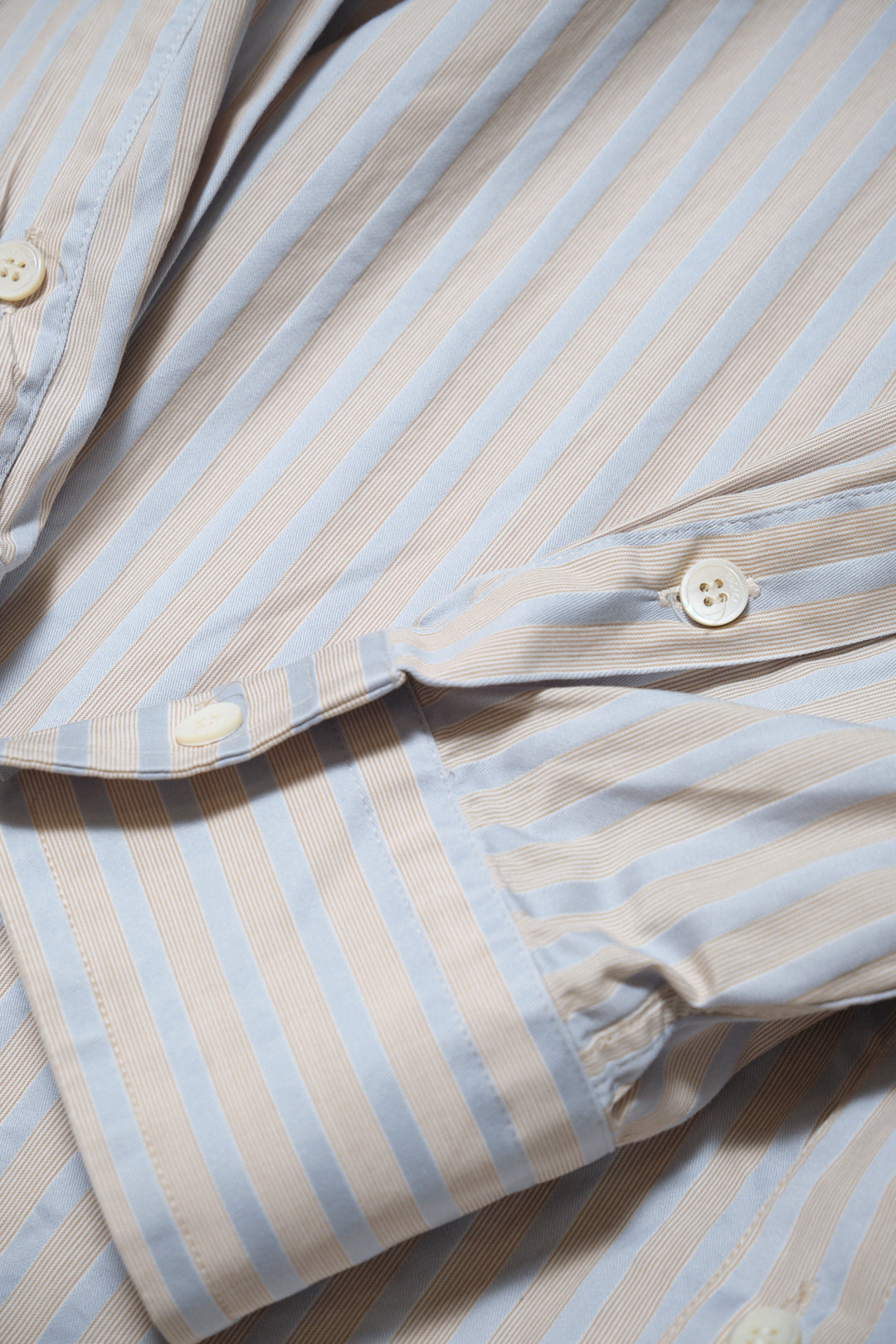 Beige & Blue Stripe Cotton Shirt — Gianni Versace (Italy, c.1990s)